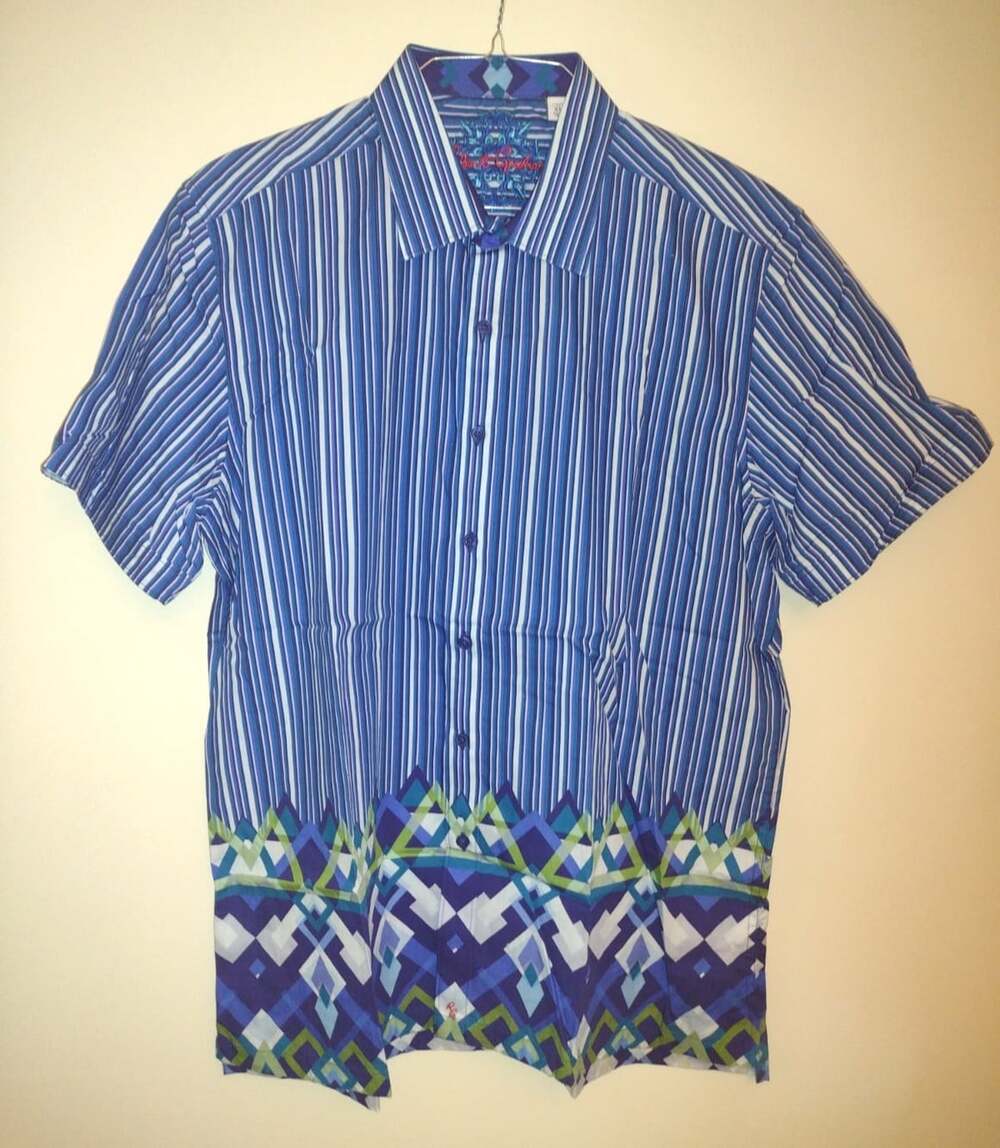 Robert Graham Mens shirt sz XL Blue Striped shirt Sleeve Button Down Shirt